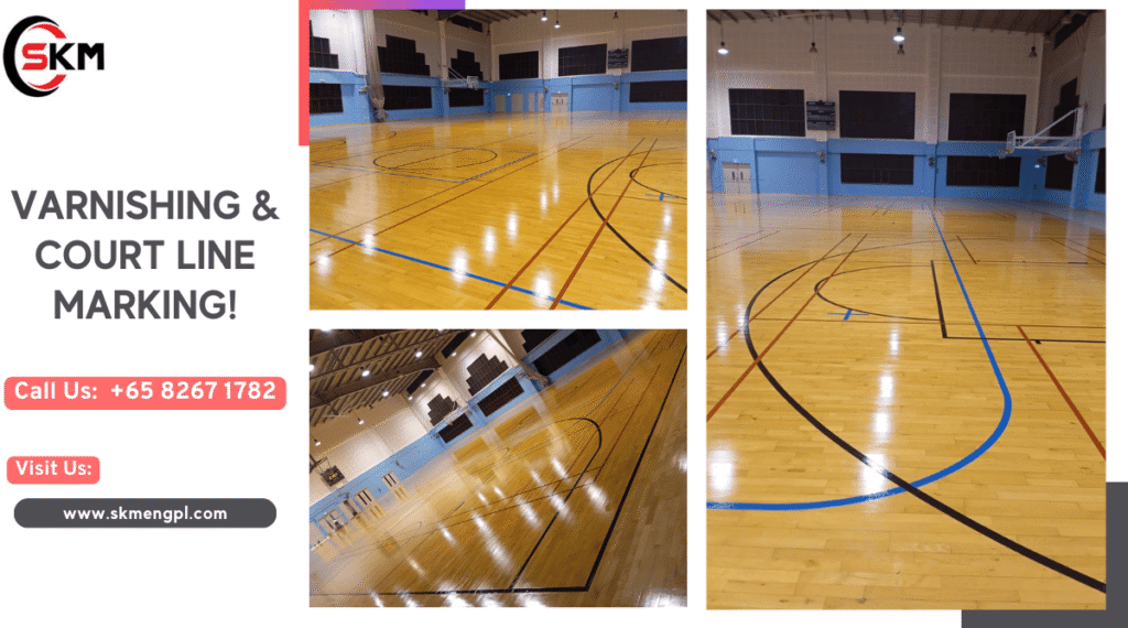 Expert Sports Hall Floor Burnishing & Court Line Marking Singapore SKM